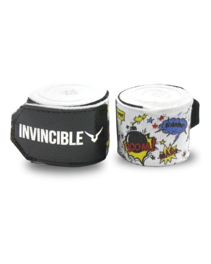 INVINCIBLE Nylon Mexican Style Semi-Stretch Boom Boom Printed Hand Wraps (White, 2.5 Meter) - Image 5
