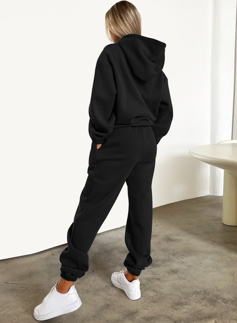 NIBEMINENT Letter Print Casual Two-piece Set, Drawstring Hooded Tops & Drawstring Jogger Pants Outfits, Women's Clothing  - Image 2