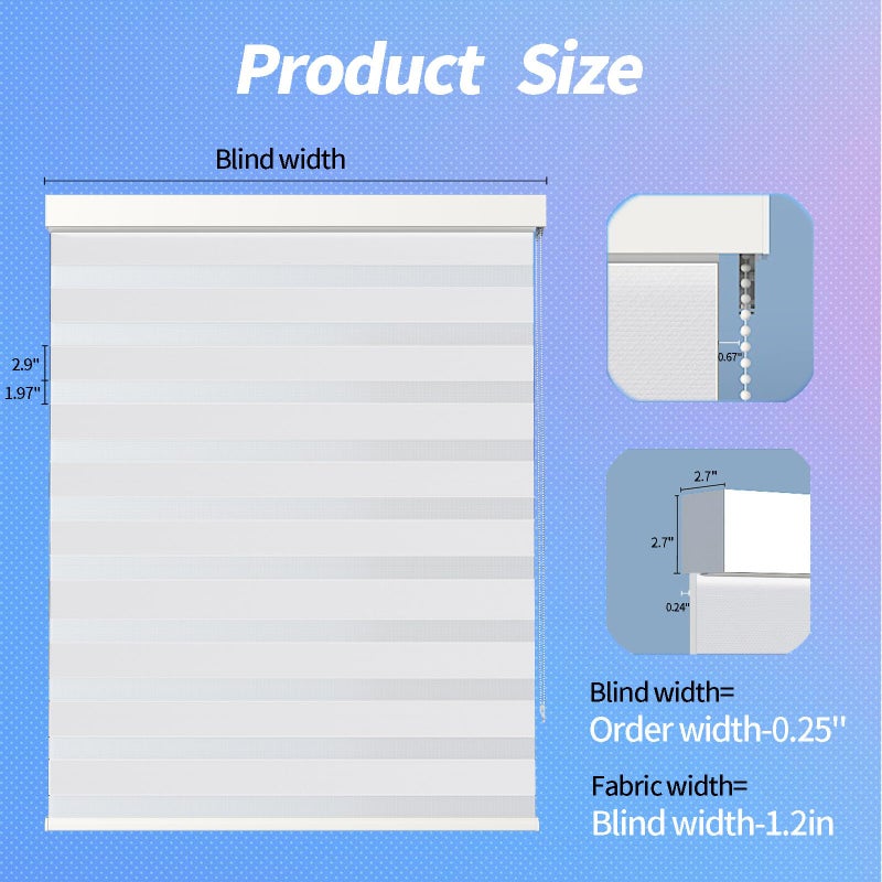 sunmaintain Zebra Blinds for Windows (34" W x 72" H, White) Zebra Roller Window Shades, Corded Dual Layer Light Filtering Privacy for Day and Night, Light Control and Protecting Privacy for Home and Office - Image 5