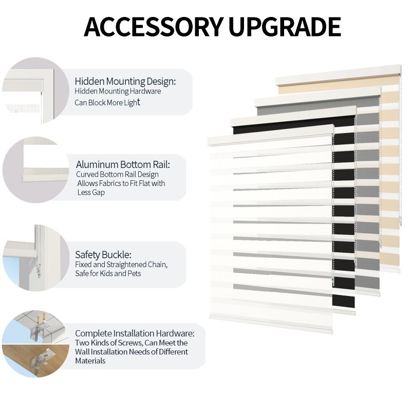 sunmaintain Zebra Blinds for Windows (34" W x 72" H, White) Zebra Roller Window Shades, Corded Dual Layer Light Filtering Privacy for Day and Night, Light Control and Protecting Privacy for Home and Office - Image 2