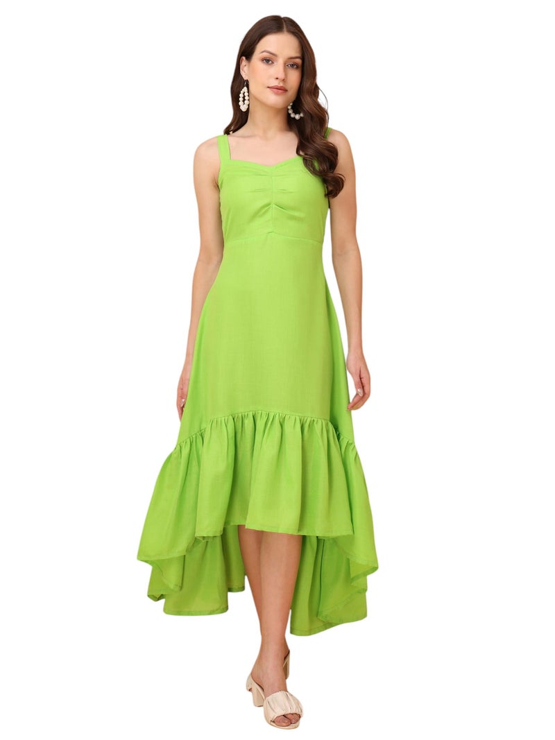 PURVAJA Women’s V-Neck Ruffle Cotton Blend Dress (Floe-054-XL_Green) - Image 1