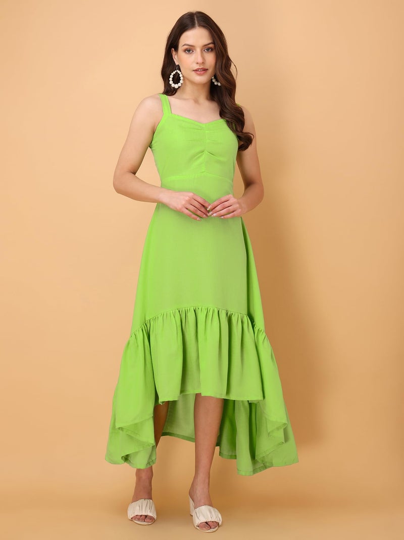 PURVAJA Women’s V-Neck Ruffle Cotton Blend Dress (Floe-054-XL_Green) - Image 4