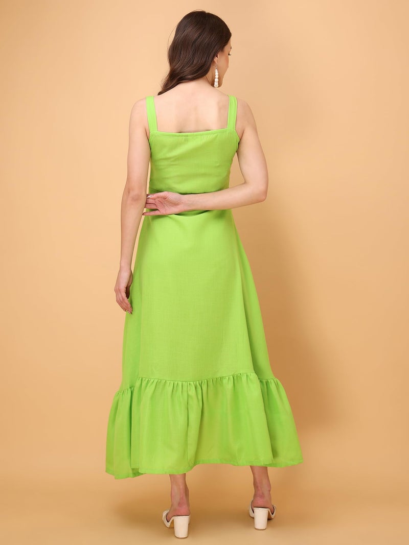 PURVAJA Women’s V-Neck Ruffle Cotton Blend Dress (Floe-054-XL_Green) - Image 3