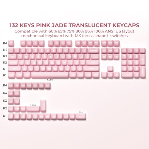 GMKWTL XVX Translucent Pink Keycaps, Double Shot PBT Keycaps, MDA Profile Keyboard Caps 132 Keys, Custom Keycap Set Compatible with 61/64/68/84/87/100/104/108 Gateron Cherry MX Switches Mechanical Keyboard - Image 4