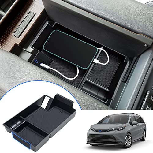 TOPINSTALL Console Organizer Compatible with 20212025 Toyota Sienna Armrest Box Secondary Storage Center Console Tray Coin Container ABS Plastic