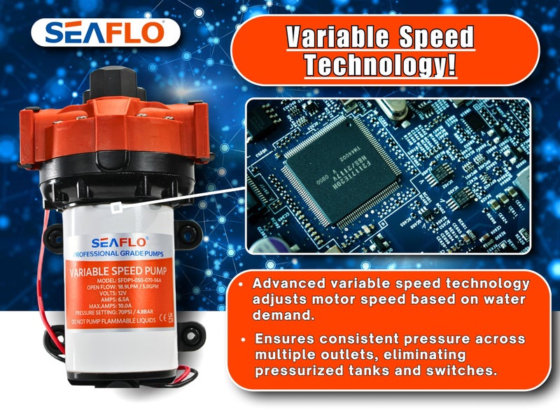SEAFLO 12V 56A Series 5.0 GPM Variable Speed Smart On Demand Marine/RV 5-Chamber Diaphragm Pump - Image 5