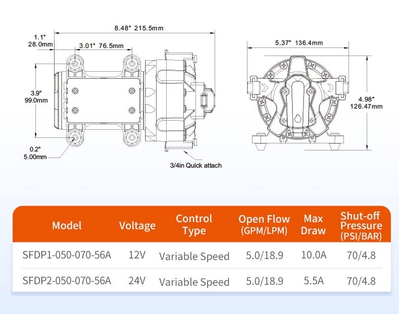 SEAFLO 12V 56A Series 5.0 GPM Variable Speed Smart On Demand Marine/RV 5-Chamber Diaphragm Pump - Image 3