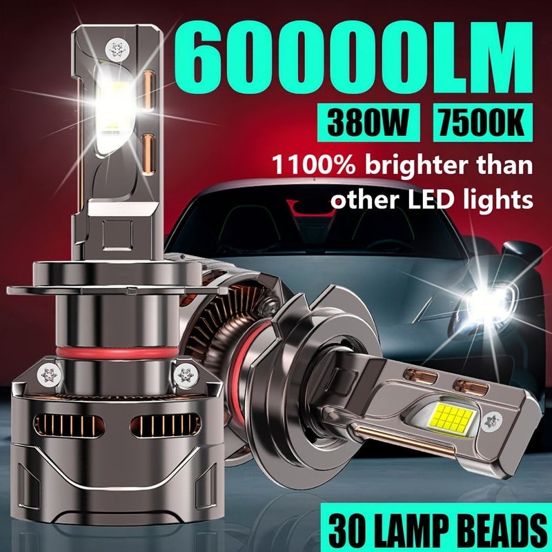 H7 H4 مصابيح LED أمامية للسيارات 60000 لومن 380 واط 7500 كلفن أبيض H1 QD125 - Image 1