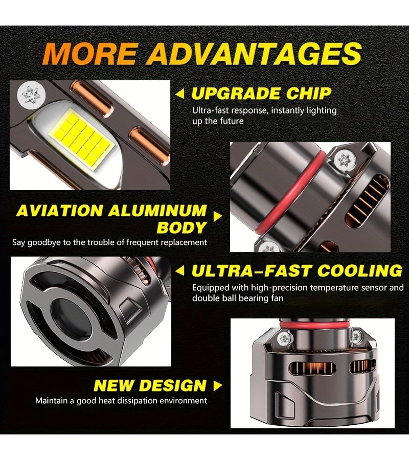 H7 H4 مصابيح LED أمامية للسيارات 60000 لومن 380 واط 7500 كلفن أبيض H1 QD125 - Image 3