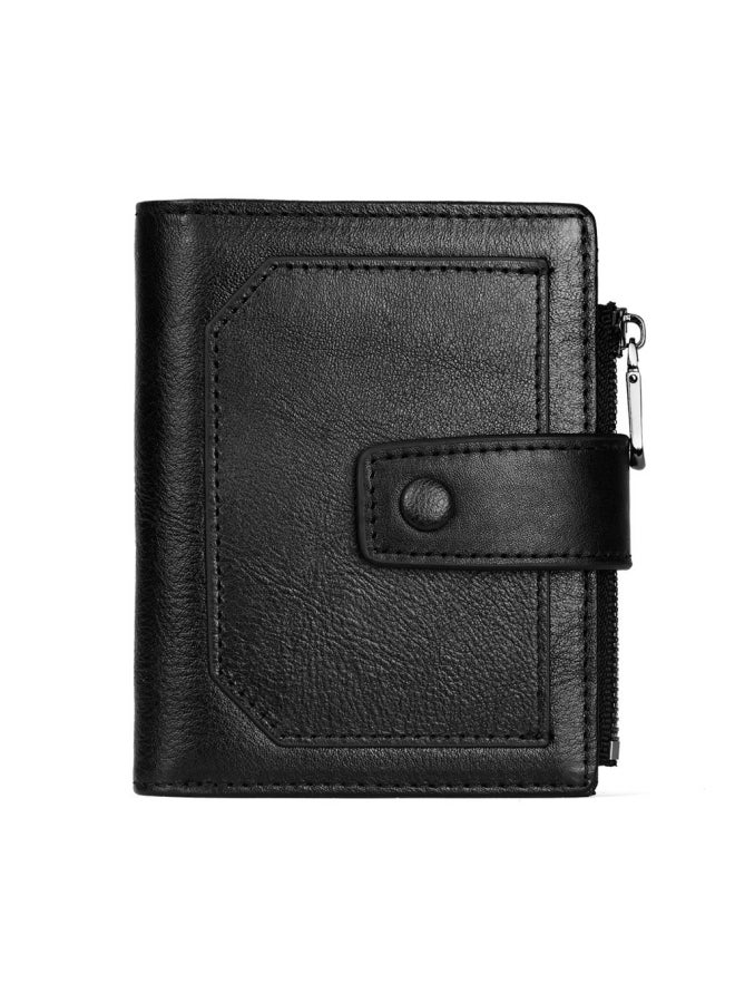 دانتي محفظة رجالية من الجلد بسحاب للعملات المعدنية مع فتحات متعددة للبطاقات باللون الأسود (فرشاة مضادة للسرقة) - Image 1