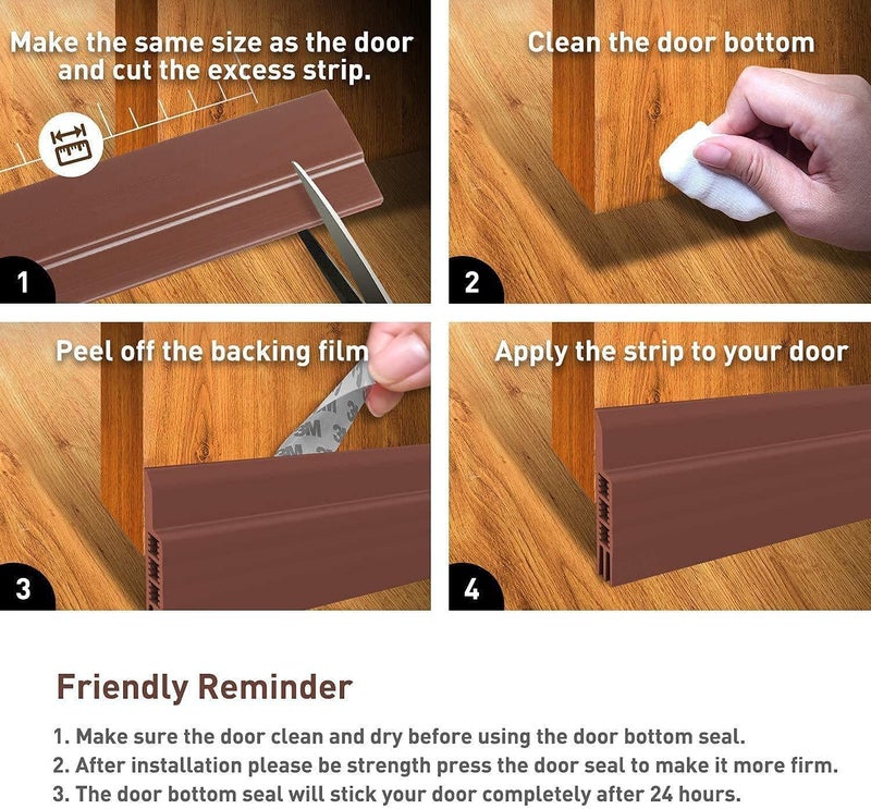 Bellveen Complete Door Seal Set Door Bottom Seal Door Perimeter Seal Both Self Adhesive Soundproofing weatherproofing of Doors Brown - Image 2