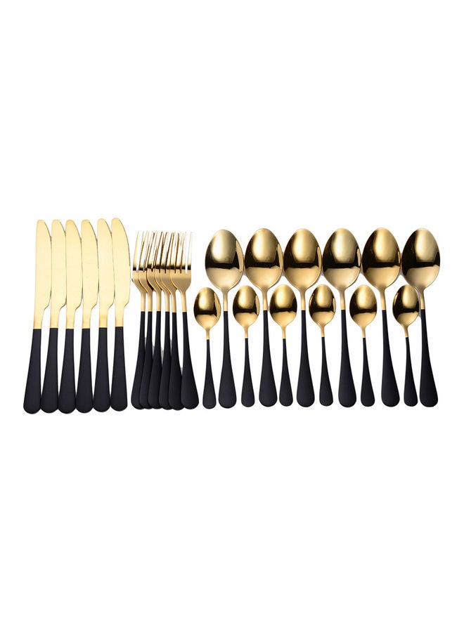 24-Piece Stainless Steel Cutlery Set Gold/Black - Image 1