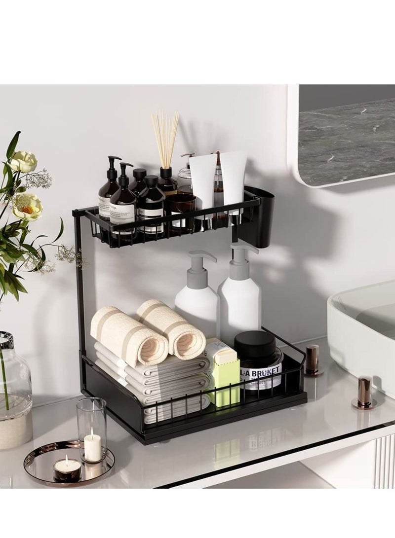 MIXDE Under Sink Organizers and Storage, Kitchen Organization and Storage 1 Pack, L-Shaped 2-Tier Bathroom Organizer, Upgraded Pull Out Cabinet Organizer - Image 3