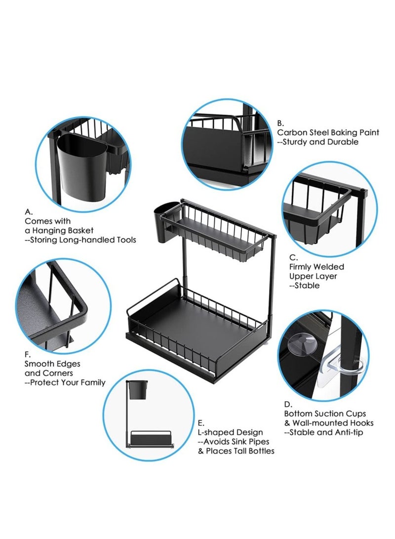 MIXDE Under Sink Organizers and Storage, Kitchen Organization and Storage 1 Pack, L-Shaped 2-Tier Bathroom Organizer, Upgraded Pull Out Cabinet Organizer - Image 2
