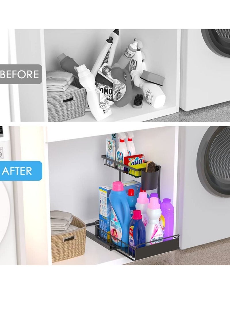 MIXDE Under Sink Organizers and Storage, Kitchen Organization and Storage 1 Pack, L-Shaped 2-Tier Bathroom Organizer, Upgraded Pull Out Cabinet Organizer - Image 4