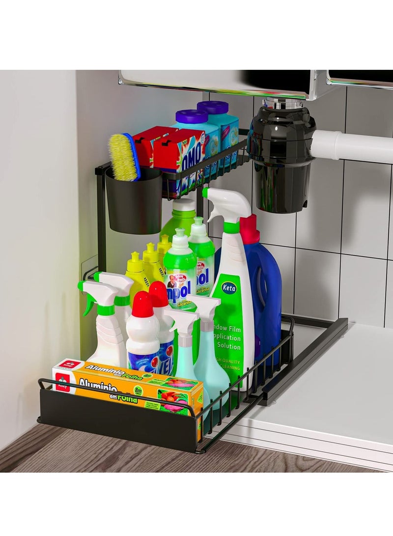 MIXDE Under Sink Organizers and Storage, Kitchen Organization and Storage 1 Pack, L-Shaped 2-Tier Bathroom Organizer, Upgraded Pull Out Cabinet Organizer - Image 1