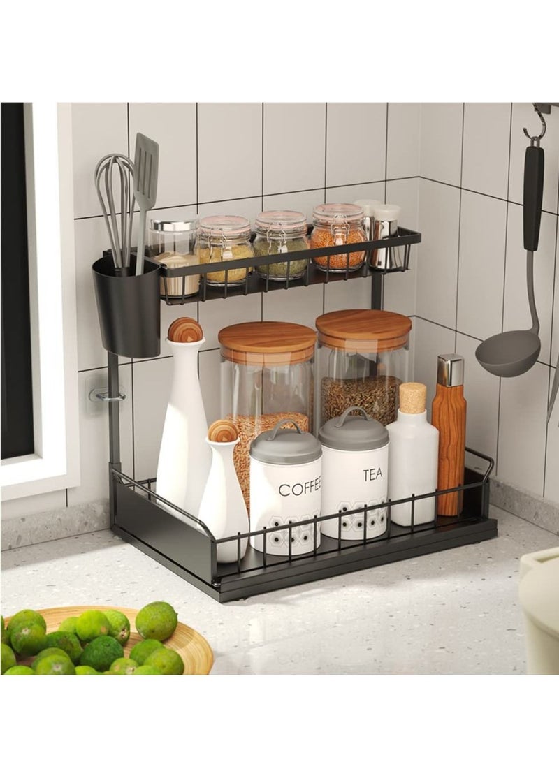 MIXDE Under Sink Organizers and Storage, Kitchen Organization and Storage 1 Pack, L-Shaped 2-Tier Bathroom Organizer, Upgraded Pull Out Cabinet Organizer - Image 5