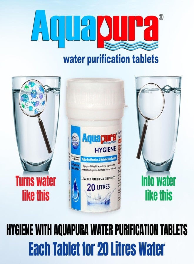 Aquapura أقراص تنقية المياه أكوابورا، عبوة من 100 قرص، كل قرص يكفي لتنقية 10 لترات من الماء (جهاز تنقية المياه)، ضمان لمدة 3 سنوات، يجعل الماء نقيًا وآمنًا، عبوة من قطعتين - Image 2