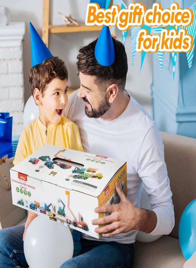 umu Construction Toy Cars 14 PCS Wooden Kids Mini Vehicles for Toddlers, Compatible to Thomas Train Toys Railway and Major Brands, Best for 3 to 5 Year Old Boys and Girls - Image 5