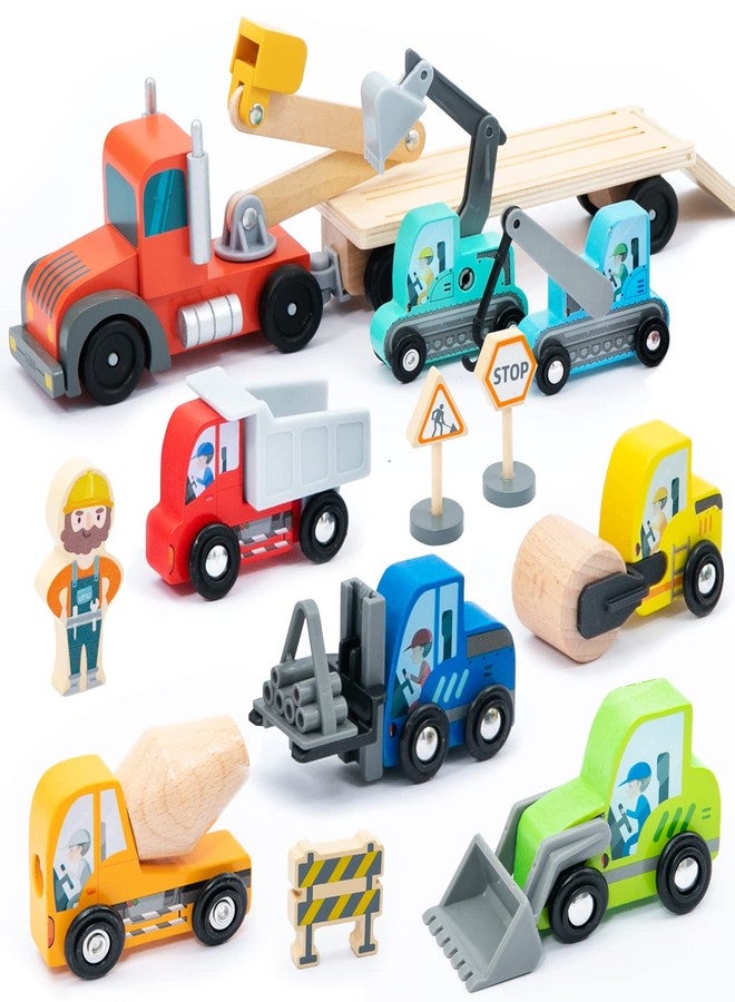 umu Construction Toy Cars 14 PCS Wooden Kids Mini Vehicles for Toddlers, Compatible to Thomas Train Toys Railway and Major Brands, Best for 3 to 5 Year Old Boys and Girls - Image 1