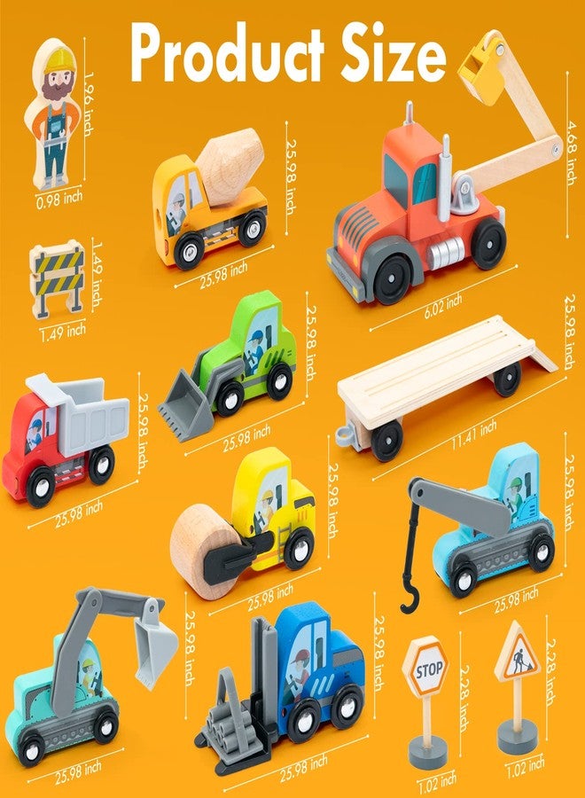 umu Construction Toy Cars 14 PCS Wooden Kids Mini Vehicles for Toddlers, Compatible to Thomas Train Toys Railway and Major Brands, Best for 3 to 5 Year Old Boys and Girls - Image 4