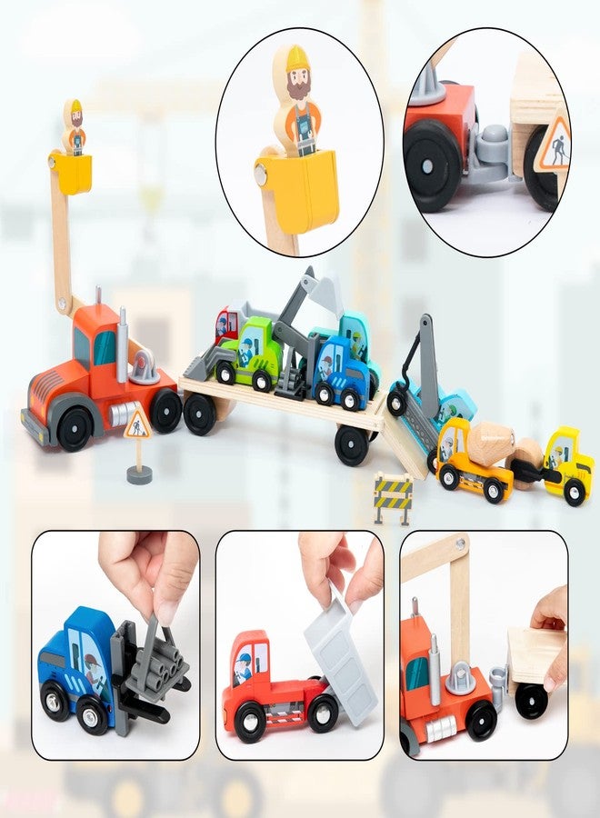 umu Construction Toy Cars 14 PCS Wooden Kids Mini Vehicles for Toddlers, Compatible to Thomas Train Toys Railway and Major Brands, Best for 3 to 5 Year Old Boys and Girls - Image 2