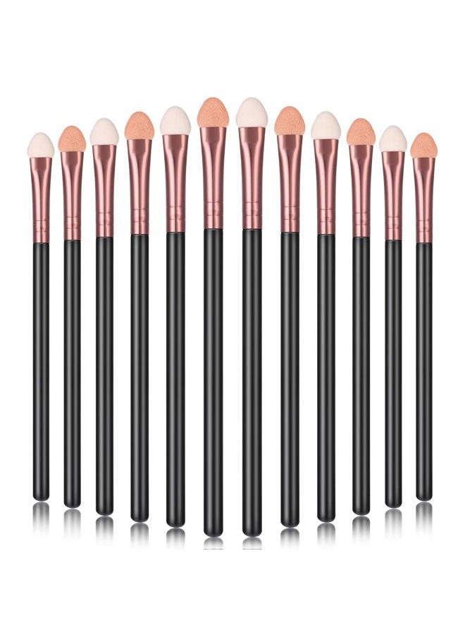 Sibba 12 PCS Eyeshadow Brush Makeup Set Eye Shadow Applicators Double Sided Sponge Tip Sticks Cream Glitter Beauty Blender Fan Lash Eyelash Extensions Mascara Eyebrow Small Black Oval Wand Handle - Image 2