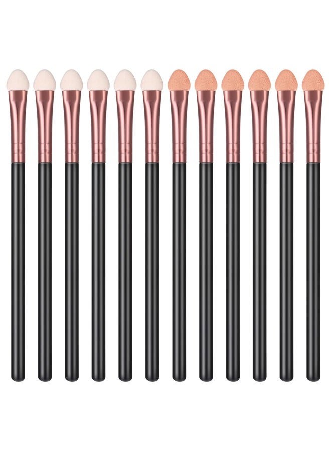 Sibba 12 PCS Eyeshadow Brush Makeup Set Eye Shadow Applicators Double Sided Sponge Tip Sticks Cream Glitter Beauty Blender Fan Lash Eyelash Extensions Mascara Eyebrow Small Black Oval Wand Handle - Image 3
