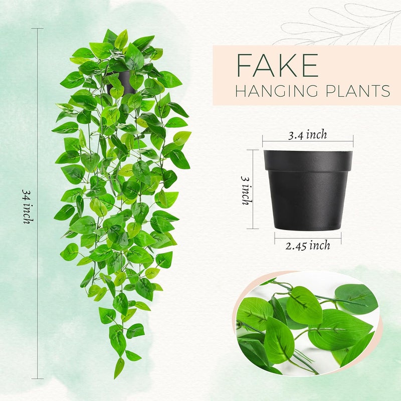 Der Rose 34'' Fake Hanging Plants Artificial Potted Pothos Vine Plants Indoor and Outdoor for Office Home Living Room Bathroom Wall Shelf Decor (1Pack) - Image 3