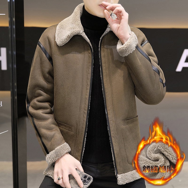 Men'S Winter Lapel Solid Color Fur One-Piece Long-Sleeved Double-Sided Jacket Jacket Trendy Men'S Warm Top - Image 3