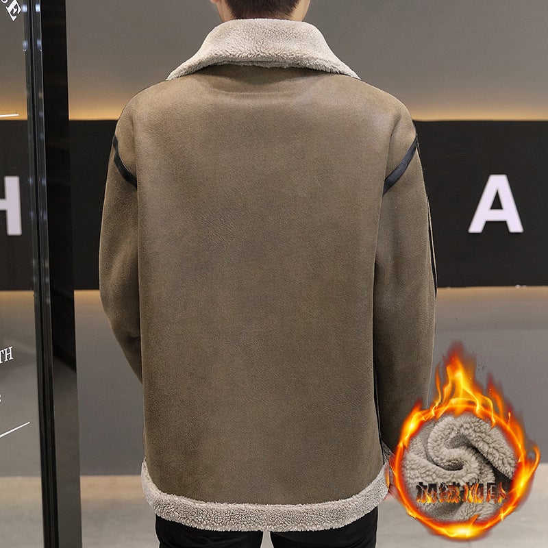 Men'S Winter Lapel Solid Color Fur One-Piece Long-Sleeved Double-Sided Jacket Jacket Trendy Men'S Warm Top - Image 4