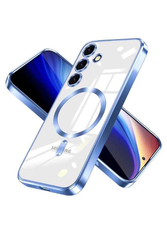جراب مطلي بالكهرباء لهاتف Samsung Galaxy A35، حماية كاملة لعدسة الكاميرا، متوافق مع الشحن اللاسلكي MagSafe، غطاء مغناطيسي ناعم مقاوم للصدمات من مادة TPU لهاتف Samsung Galaxy A35 (أزرق سييرا) - Image 1