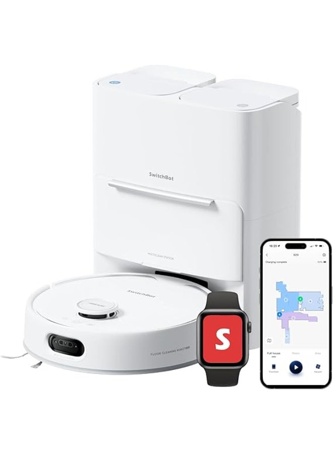 SwitchBot S20 Robot Vacuum and Mop with Matter, 10000Pa Suction, Roller Mop, AI Navigation, Auto Mop Wash & Dry, Self-Emptying, Works with AppleHome, Alexa, GoogleHome, for Pet Hair, Carpet, Floors - Image 1