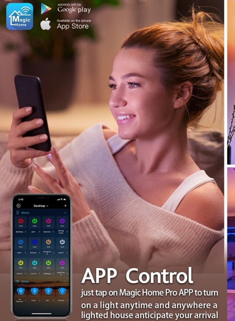 LED Wi-Fi Bluetooth Bulb, Control From Your Iphone or Android From Anywhere, Works With Alexa Google Assistant, 16Million Colors Dimmable Light 8 Different Modes Power Saving, 10W Smart Bulb Pack Of 3  - Image 4