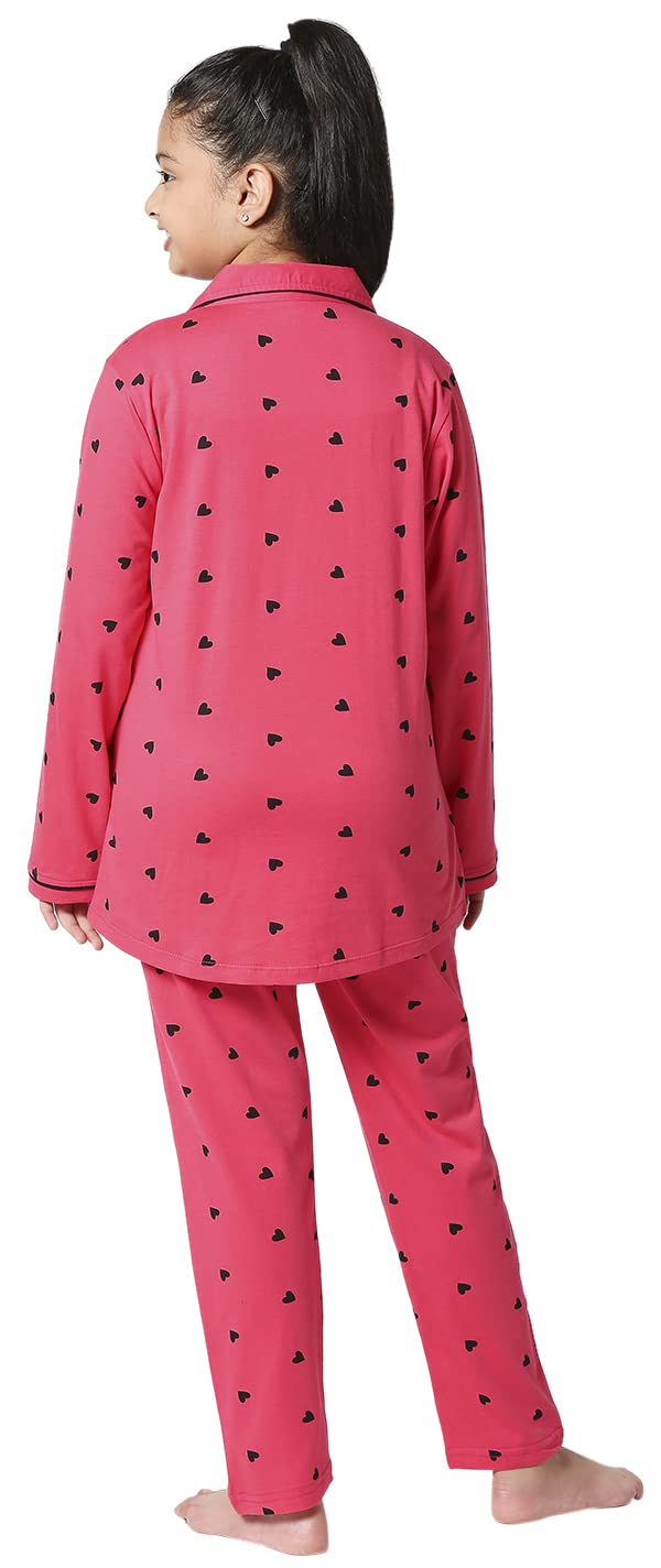 ZEYO Girls Night Suit Set Cotton Heart Printed Pink Night Suit 5514 - Image 3