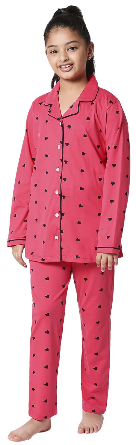 ZEYO Girls Night Suit Set Cotton Heart Printed Pink Night Suit 5514 - Image 4