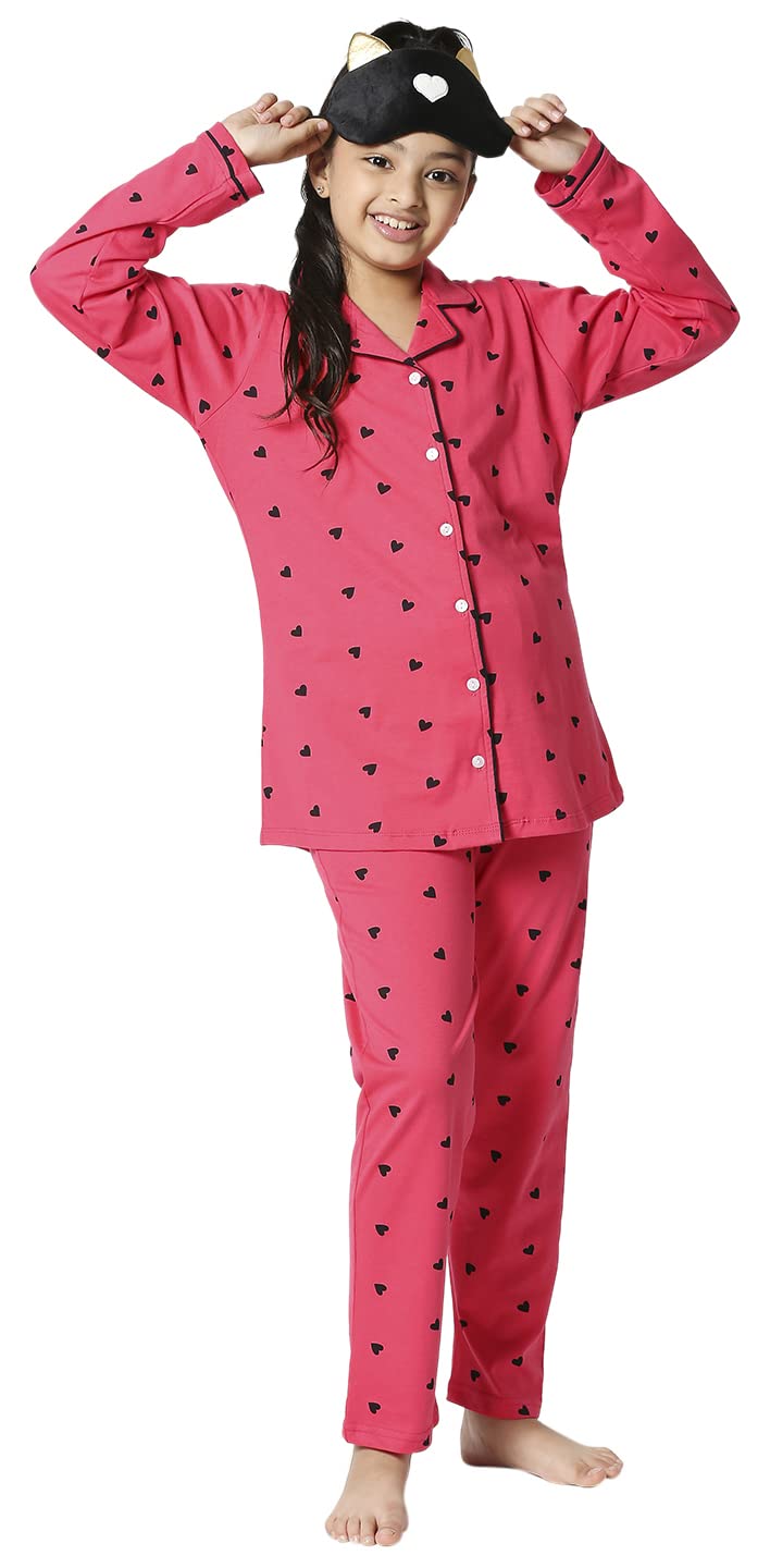 ZEYO Girls Night Suit Set Cotton Heart Printed Pink Night Suit 5514 - Image 5