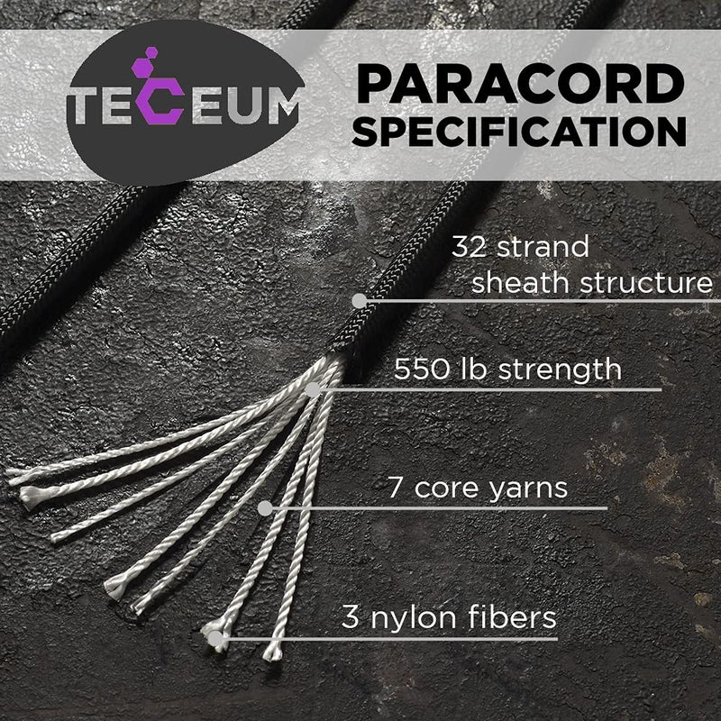 TECEUM Paracord Type III 550 Basalt â€“ 100 ft â€“ 4mm â€“ Tactical Rope MIL-SPEC â€“ Outdoor para Cord â€“Camping Hiking Fishing Gear and Equipment â€“ EDC Parachute Cord â€“ Strong Survival Rope - Image 2