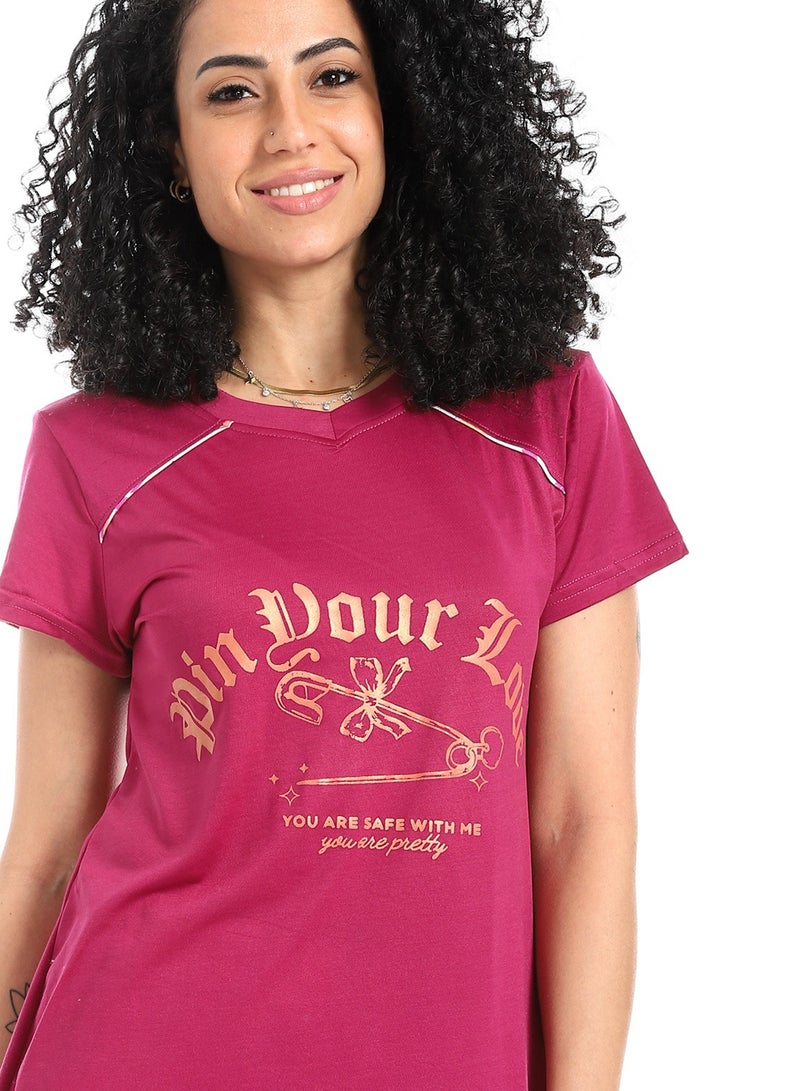 سيزار بيجامة حريمي صيفي نصف كم مزودة بطباعات من الصدر - Image 5