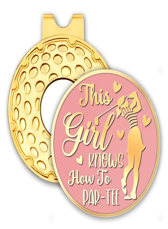 rofiowa This Girl Knows How to Par Tee Pink Gold Golf Ball Marker with Hat Clip, Funny Golf Accessories for Women Girl, Christmas Birthday Gifts for Her, Golf Fan Golfer, Novelty Golf Gifts (OBJ010) - Image 1