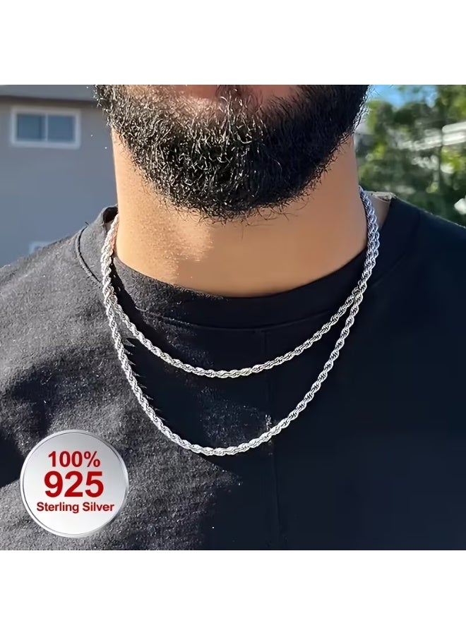 عين طقم عقد وسوار من الفضة الإسترليني عيار 925، بطول 40 سم، بتصميم حبل ملتوي، مناسب للرجال والنساء - بنمط بوهيمي، هدية مثالية لأي مناسبة - Image 2