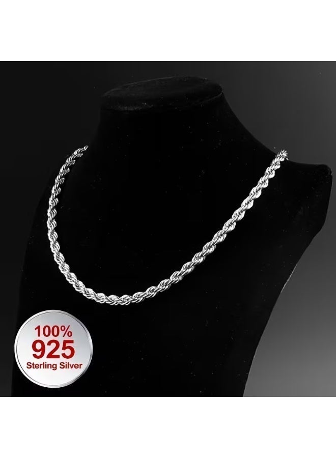 عين طقم عقد وسوار من الفضة الإسترليني عيار 925، بطول 40 سم، بتصميم حبل ملتوي، مناسب للرجال والنساء - بنمط بوهيمي، هدية مثالية لأي مناسبة - Image 4