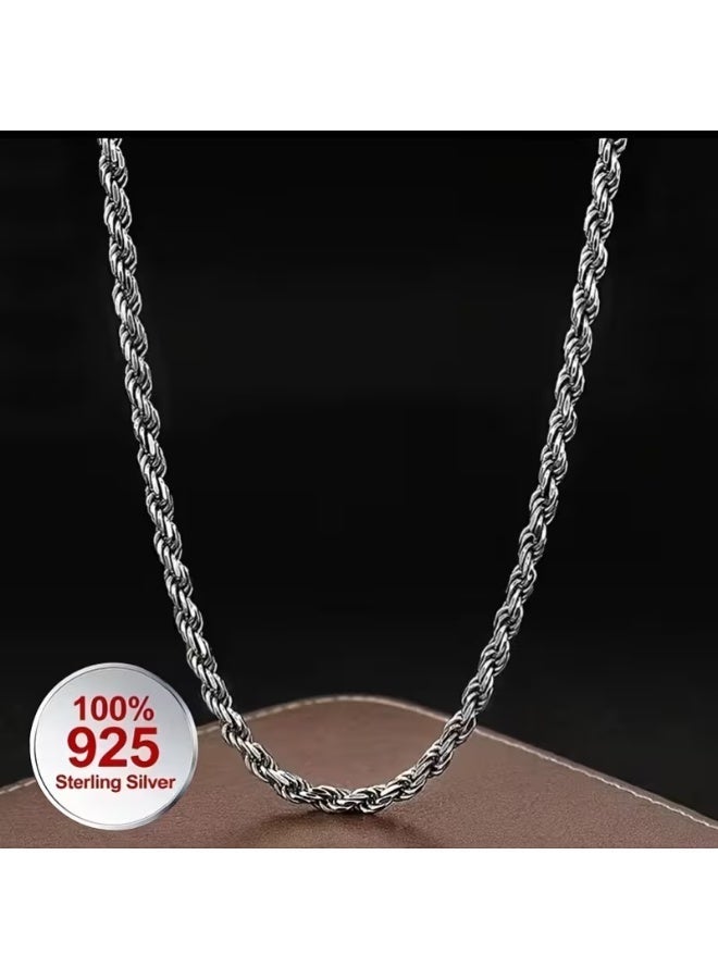 عين طقم عقد وسوار من الفضة الإسترليني عيار 925، بطول 40 سم، بتصميم حبل ملتوي، مناسب للرجال والنساء - بنمط بوهيمي، هدية مثالية لأي مناسبة - Image 5