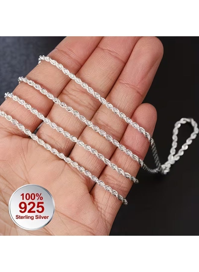 عين طقم عقد وسوار من الفضة الإسترليني عيار 925، بطول 40 سم، بتصميم حبل ملتوي، مناسب للرجال والنساء - بنمط بوهيمي، هدية مثالية لأي مناسبة - Image 3