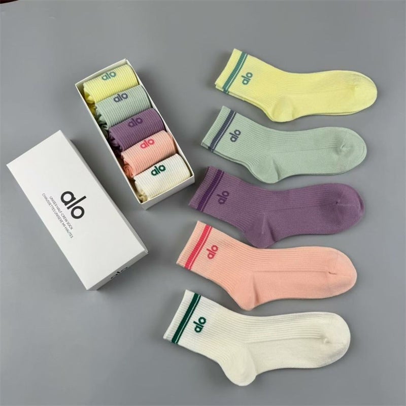 ALO Yoga Cotton Mid-Calf Socks - 80% Cotton Breathable Casual Sport Socks for Men and Women, All Seasons