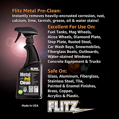 Flitz Metal Pre-Clean - 16oz of USA-Made Stainless Steel Cleaner Spray - Works on Aluminum, Brass, Copper, & More - Tarnish, Rust Remover for Metals - Non-Abrasive Aluminum Deoxidizer (1 Pack) - Image 2