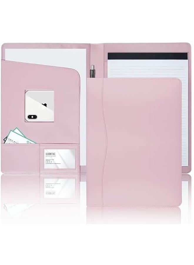 Arabest Pink Leather Portfolio Folder for Men and Women, Business Organizer Document Planner with Storage Pocket, Legal Pad Holder, Phone Compartment, Stylish Padfolio Binder for Paperwork.  - Image 4