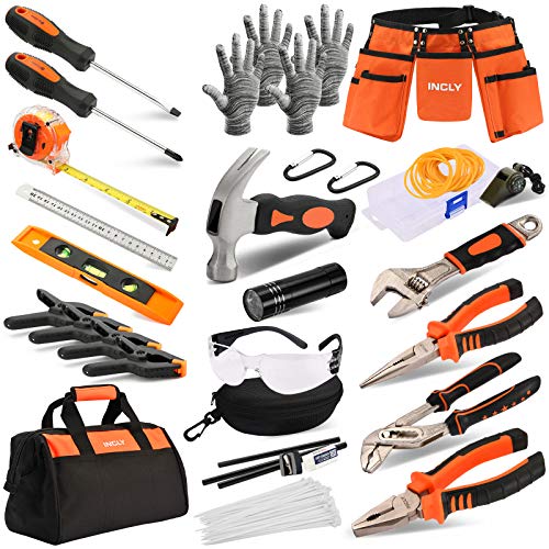 INCLY 95 PCS Real Tool Set, Small Real Hand Tools Kit, Construction Learning Tools Hammer Screwdriver for Home DIY Building and Woodworking,Come with Tool Belt & Bag - Image 1