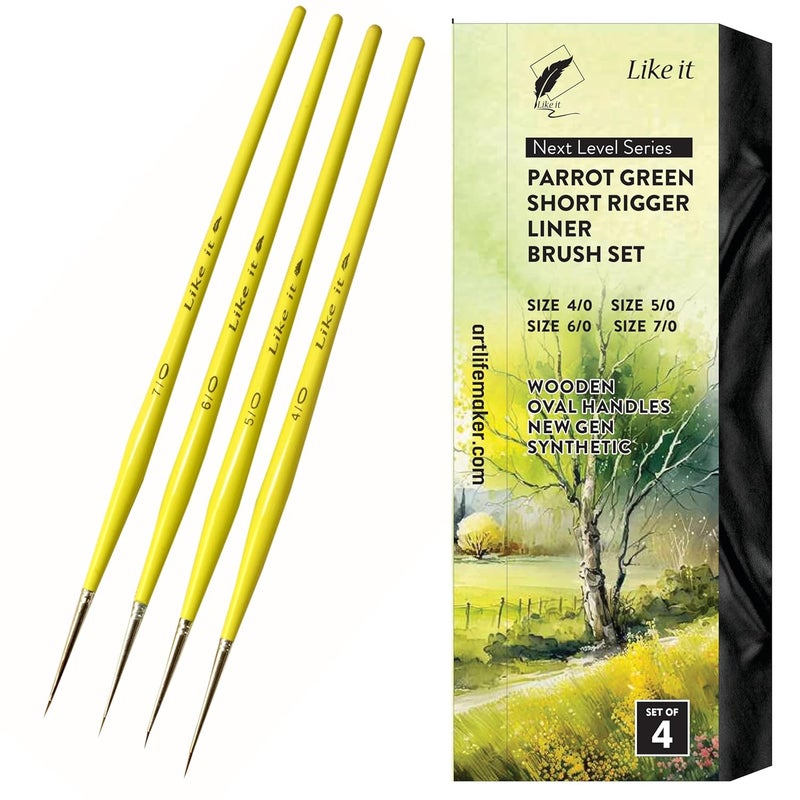 Like-It Like it Short Liner Premium SeriesSmall Professional Miniature Paint Brushes Set of 4 Size 40 50 60 and 70 Parrot Green Short Liner - Image 5