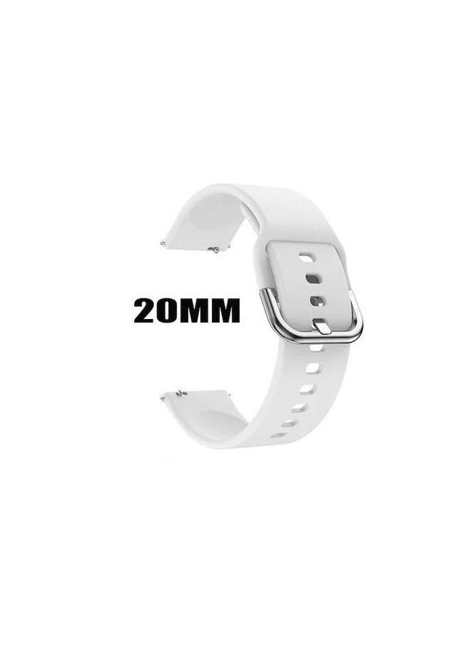 Generic Replacement Silicone Sport Strap 20mm For Samsung Galaxy Watch Active 2 44mm 40mm  Watch 3 41mm - White  - Image 1